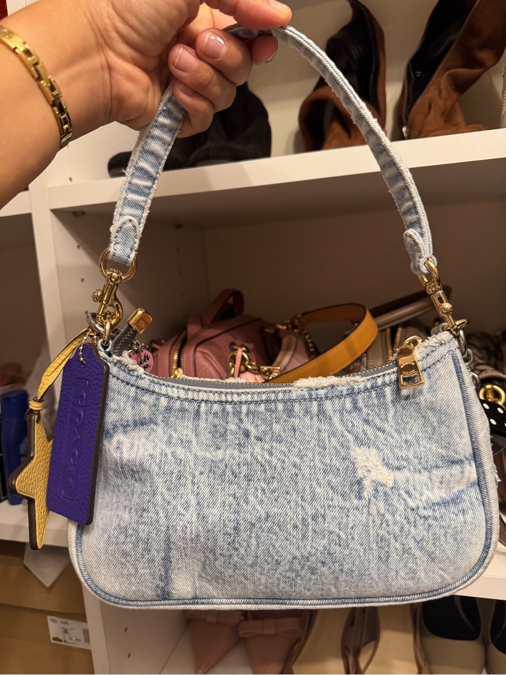 Coach Light Blue Denim Shoulder Bag with Purple Tag - Picture 3 of 3